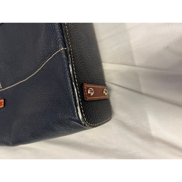 Dooney & Bourke Navy Brown Leather Shoulder Tote Bag GS - Picture 3 of 11